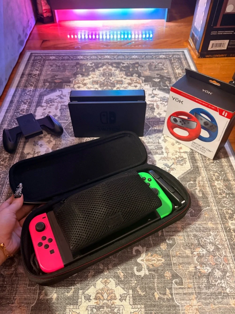 Nintendo Switch with Neon Pink and Neon Green Joy‑Con Set
